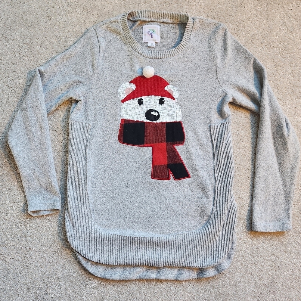 Gray Bear Design Kids Sweater, Size Medium